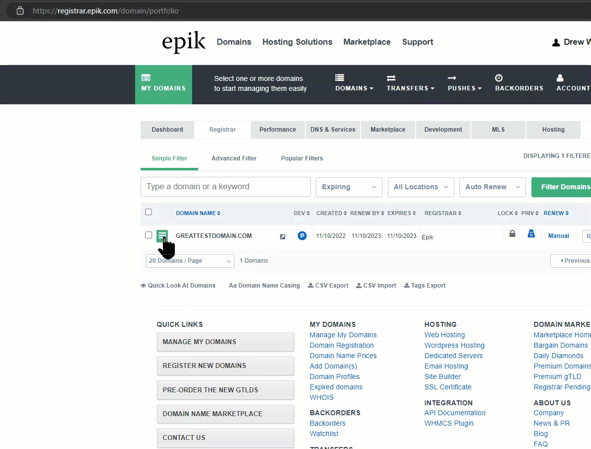 Epik Set Name Servers